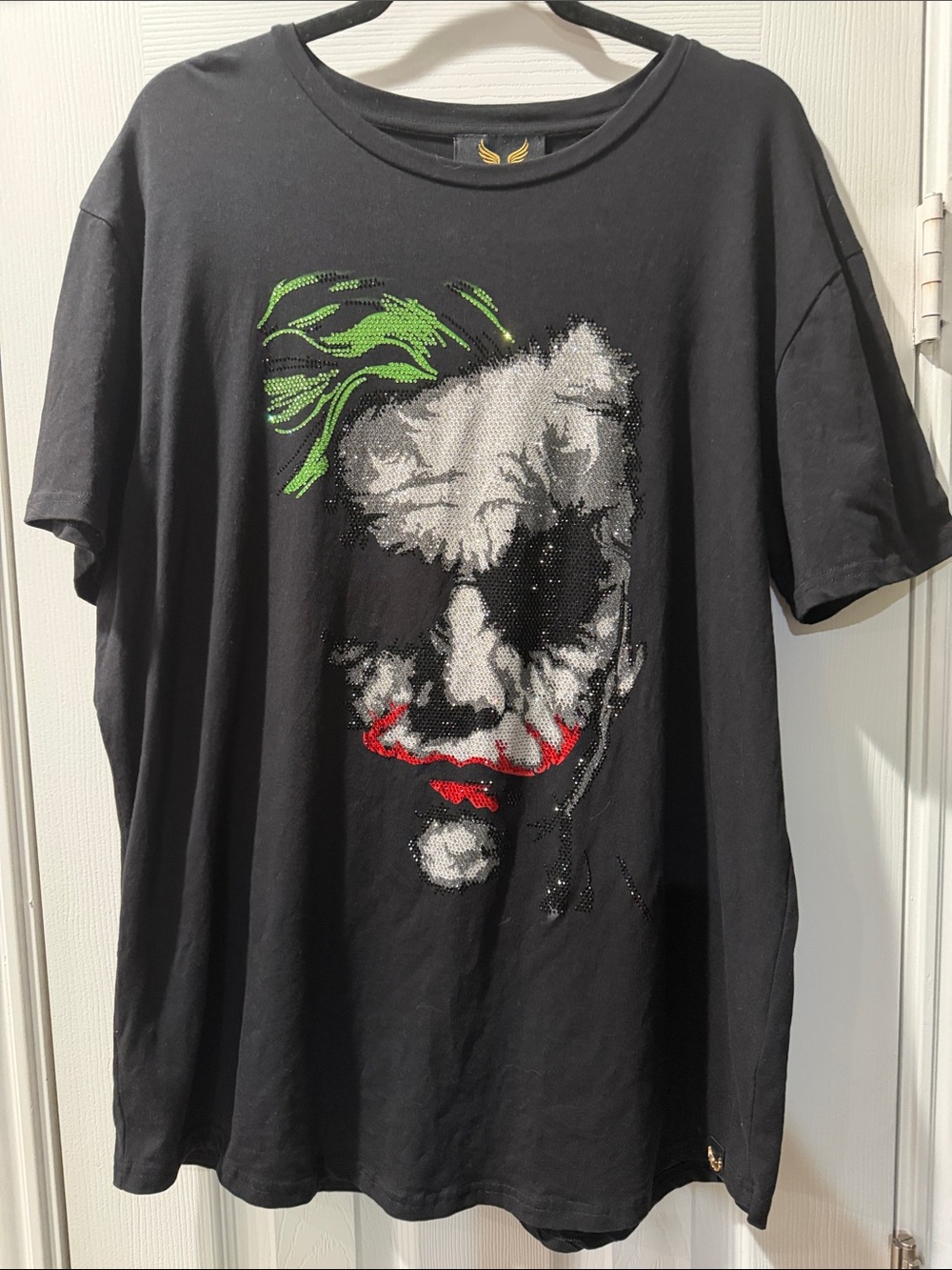 Dark Knight Rhinestone Joker Graphic Tee with Green Accent - Men